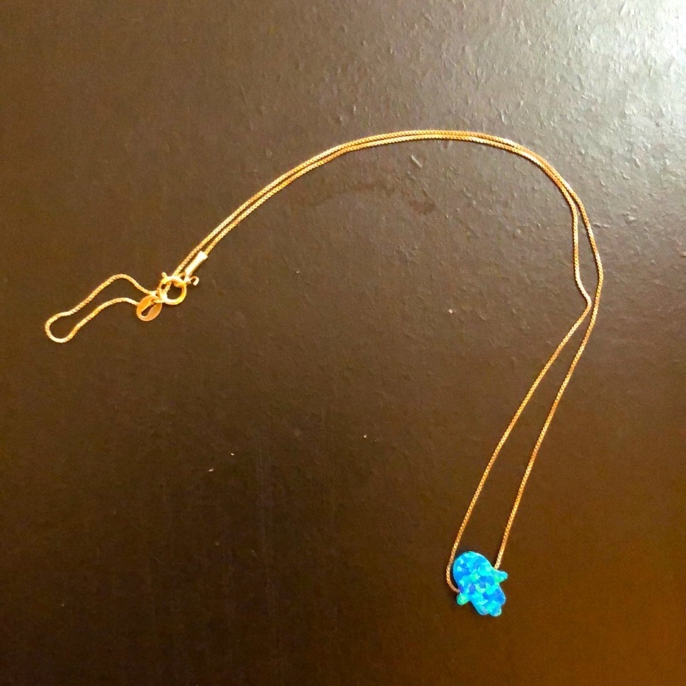 Blue Hamsa Silver Necklace
